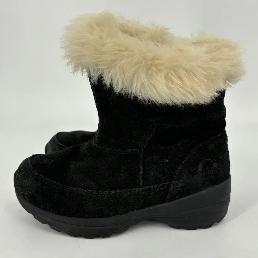 Sorel Boots Size 6.5‎ Black Suede Leather Faux Fur Size Side Zip Northern Lite